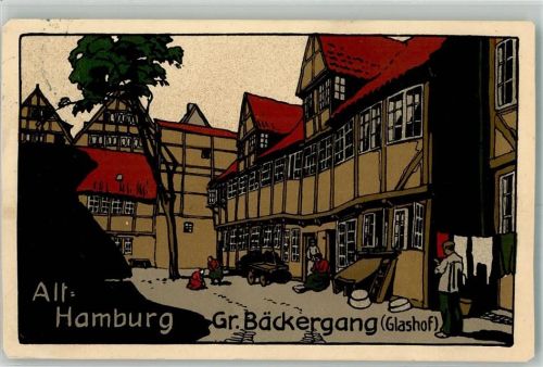 20095 W2000 Hamburg 1911 Gebrauchsspuren Gr. Bäckergang Glashof Künstlersteindruck