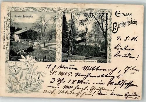 83730 W8165 Birkenstein 1901 - Pension Edelweiss Kapelle