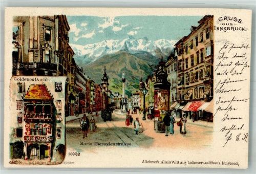 Innsbruck 1898 Litfaßsäule Denkmal Säule Maria Theresienstrasse Gasthaus Goldenes Dachl