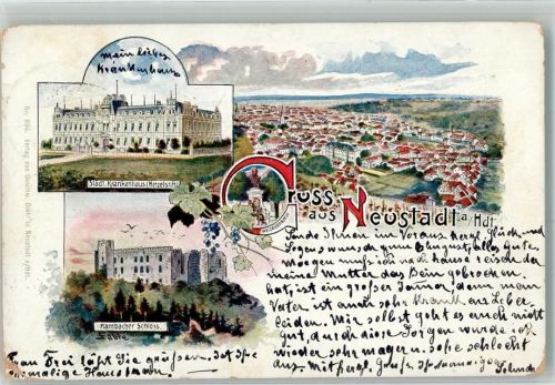 Neustadt 1900 Lithographie Städt. Krankenhaus Hambcher Schloss