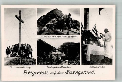 82431 W8111 Herzogstand Foto AK Bergmesse Kreuzerrichtung Herzogstandhäuser Kreuzweihe RS. Sempel Gebirgstrachtenverein d'Herzogstadler