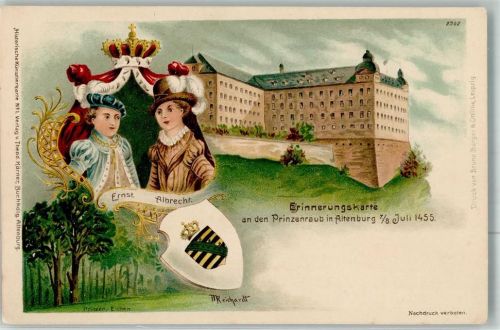 Altenburg sign. Reichardt M. Erinnerungskarte an den Prinzenraub Bruno Burger u. Ottilie