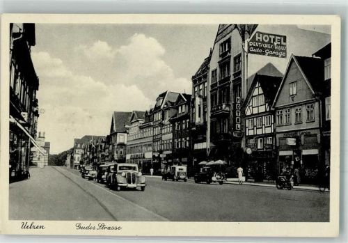 29525 W3110 Uelzen , Lüneburger Heide - Gudes Straße Hotel Deutsches Haus Oldtimer Motorrad
