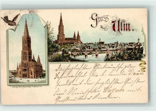 Ulm 1892 Ulmer Münster Donaubrücke Lithographie Verlag Rosenblatt Vorläufer