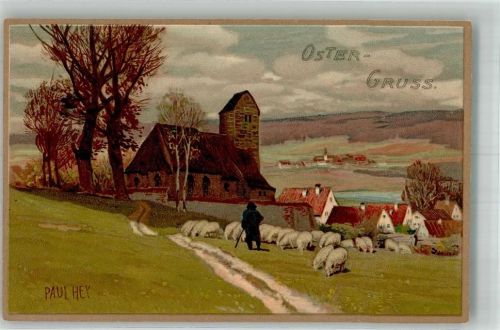 1907 Meissner u. Buch Serie Herbststimmung Oster Gruss Hirte Schafe Kirche
