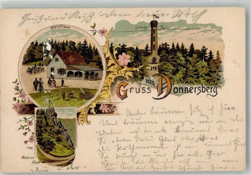 Dannenfels 1901 Lithographie Waldhaus Ludwigs Turm Wacht am Rhein
