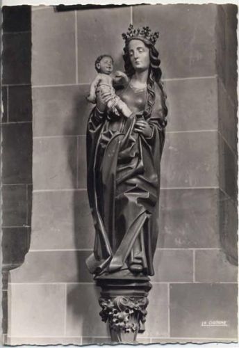 um 1950/60 Thann, Elsaß, Kathedrale Saint-Thiebaut, Madonna mit Kind, Kirchenkunst AKU1