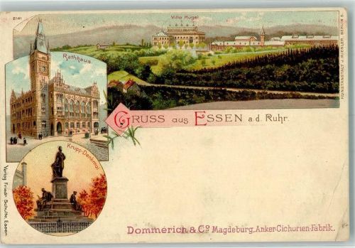 Essen Rathaus Villa Hügel Krupp-Denkmal Anker- Cichorien-Fabrik Lithographie