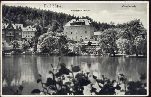 um 1930/40 Bad Elster, Goldener Anker, Gondelteich. AKU1