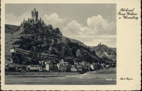 1950 Cochem, Blick auf Burg Cochem u. Winneburg,Fritz Wagner