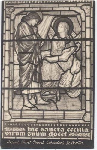 um 1910/20 Oxford, Großbritannien, Christ Church Cathedral, St. Cecilia, Kirchenfenster, Religion, Glaskunst,F. Frith & Co.