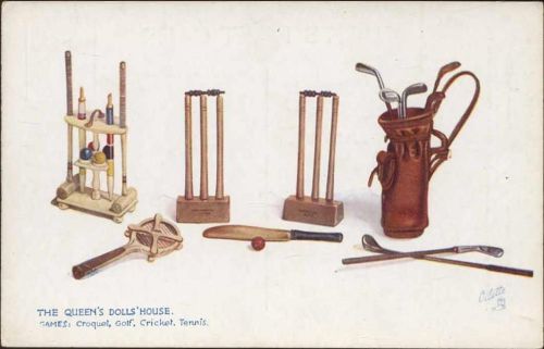 um 1910/20 Das königliche Puppenhaus, Spielgeräte, Golf, Kricket, Tennis, Nr. 4505, Künstler-AK,Raphael Tuck & Sons