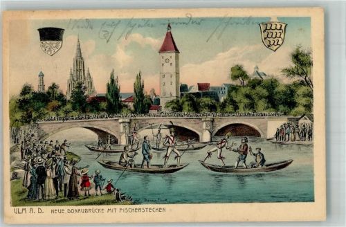Ulm 1916 Fischerstechen Donaubrücke Feldpost WK I sign. Flork, Ther.