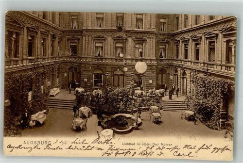 Augsburg 1906 Lichthof im Hotel Drei Mohren