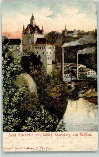 09648 O9251 Kriebstein 1904 Relief AK Burg Schloss Ehrenberg Fabrik Schornstein Rauch