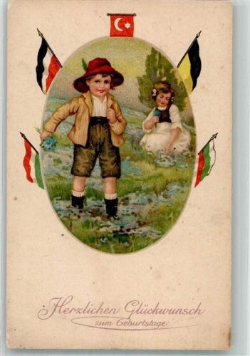 1918 Geburtstag Fahnen Kinder Propaganda WK I