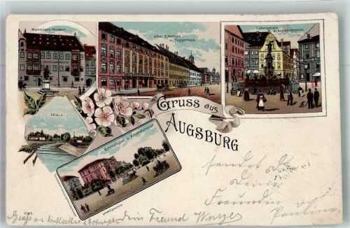 Augsburg 1897 Maximilians-Museum Hotel Drei Mohren Fuggerhaus Bahnhofsplatz Bahnhofsstraße Ludwigsplatz Augustusbrunnen Verlag Lautz & Isenbeck 2165