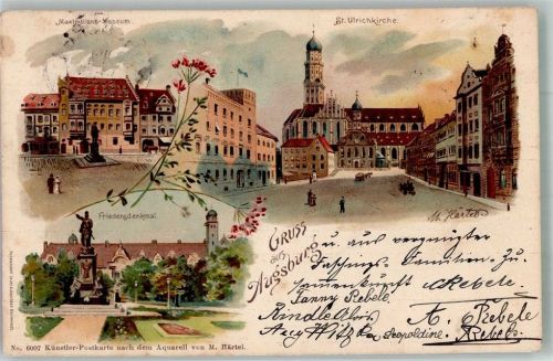 Augsburg 1901 sign. Härtel Maximilians-Museum St. Ulrichskirche Friedensdenkmal Verlag Zieher, Ottmar