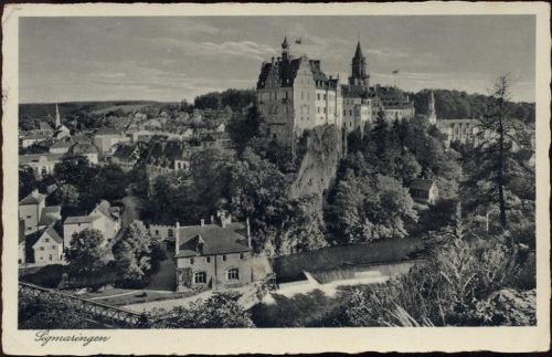 1936 Sigmaringen, Baden-Württemberg: Blick auf Sigmaringen mit Schloss (castle), Foto-Ak,Guido Klett AKU1