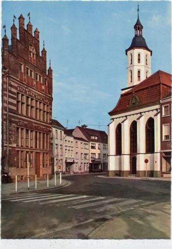 um 1970-80 Xanten am Niederrhein, Evangelische Kirche, gezackter Rand,Gebr. Krams AKU1