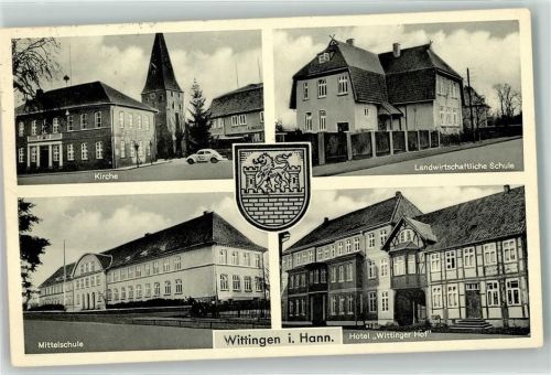 29378 W3120 Wittingen , Niedersachs - Kirche Landwirtschaftliche Schule Mittelschule Hotel Wittinger Hof Wappen