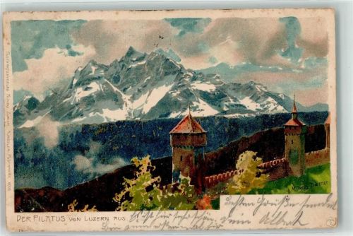 Luzern 1901 Der Pilatus von Luzern aus Litho Künzli Nr. 8006
