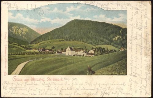 um 1900 Österreich, Mürzsteg/Steiermark: Gruß aus Mürzsteg, sommerliches Landschaftsbild, Künstler-Ak,L. Schönauer AKU1
