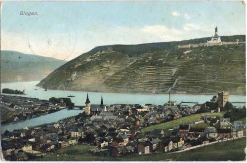 1908 Bingen, Ansicht mit Rhein, Denkmal, Mäuseturm,Ottmar Zieher
