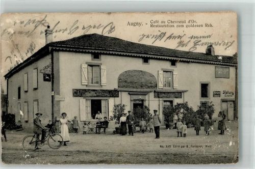 Augny 1914 Fahrrad Gasthaus zum goldenen Reh Feldpost WK I 1.Lothr.Inf. Regiment Mr. 130