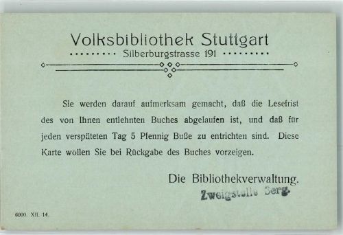 Stuttgart Volksbibliothek Silberburgstraße 191 Ablauf Lesefrist
