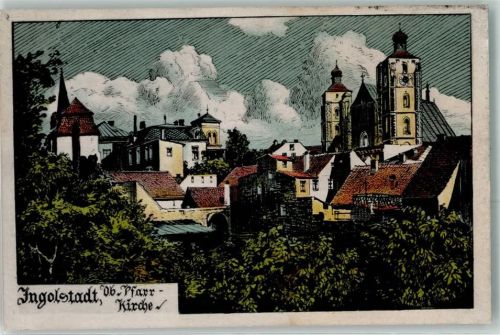 85049 W8070 Ingolstadt , Donau Künstlerkarte Obere Pfarrkirche E. Felle