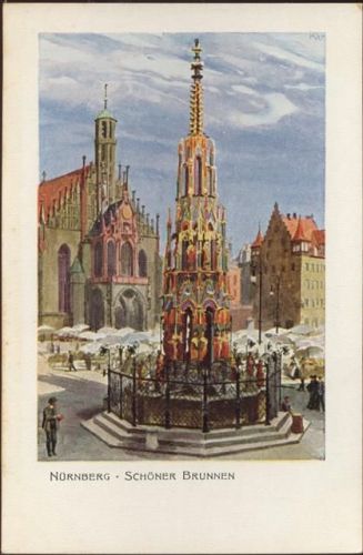 um 1910 Nürnberg, schöner Brunnen,C. Koch,sign. Kley