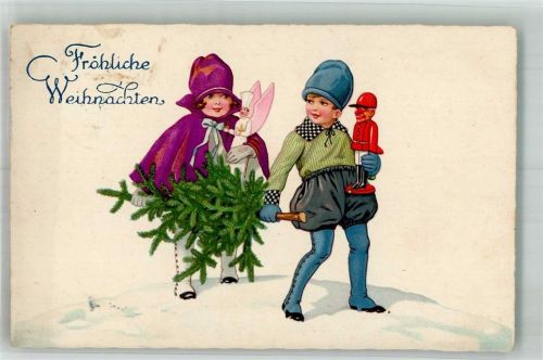 Verlag Amag 2528 Kinder Art Deco Nußknacker Tannenbaum Weihnachten 1937 Künstlerkarte