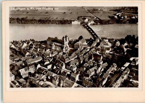 Bad Säckingen Fliegeraufnahme Original aufmontierte Verlagsmusterkarte