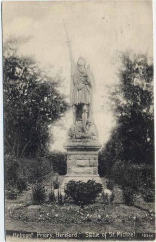 um 1910/20 Belmont Priory, Hereford. Statue of St. Michael. England.,P.A. Buchanan & Co.