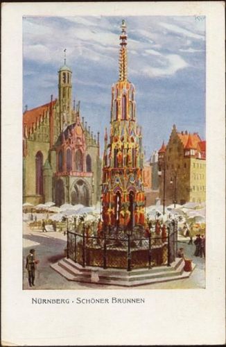 um 1910 Nürnberg, schöner Brunnen,C. Koch,sign. Kley