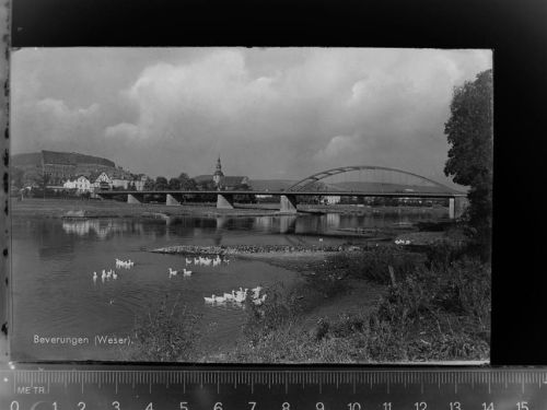 37688 W3472 Beverungen GLASNEGATIV Schwäne, Brücke