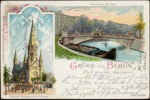 1898 Berlin: Gruß aus, Kaiser Wilhelm-Ged.-Kirche, Herkules-Brücke,Paul Finkenrath