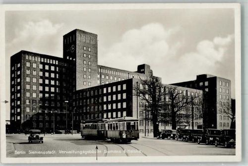 10115 W1000 Siemensstadt Foto AK Verwaltungsgebäude Siemens AG Straßenbahn