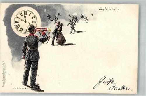 1898 sign. C. Becker , Uhr, Verlag Seeger Zapfenstreich Adelskorrespondenz