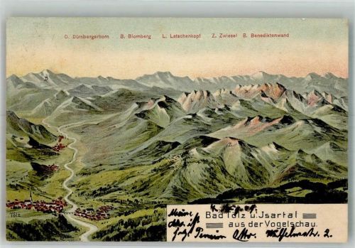 Bad Tölz 1909 Vogelschau Bad Tölz und Isartal Bayer. Alpen sign. Felle