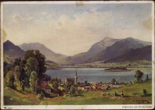 um 1930/40 Schliersee: Mit Brecherspitze,F.A. Ackermanns Kunstverlag München,sign. E. Halberg Krause AKU1