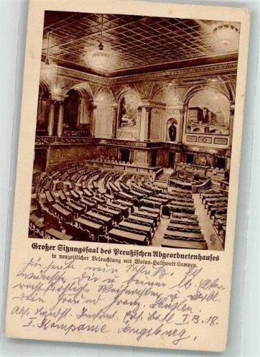 Berlin Mitte 1917 Gr. Sitzungssaal d. Preuß. Abgeordnetenhauses Landst. Inf. Ers. Batl. Augsburg I B 18 I. Komp.
