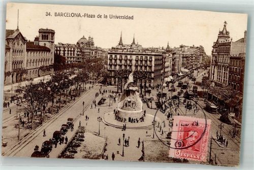 Barcelona 1929 Denkmal Plaza de la Universidad Marke bildseitig