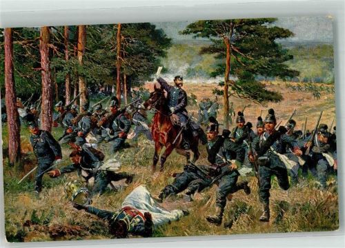 Woerth Szene aus dem Gefecht bei Langensulzbach der Bayer. Militär-Max-Ordensritter Künstlerkarte