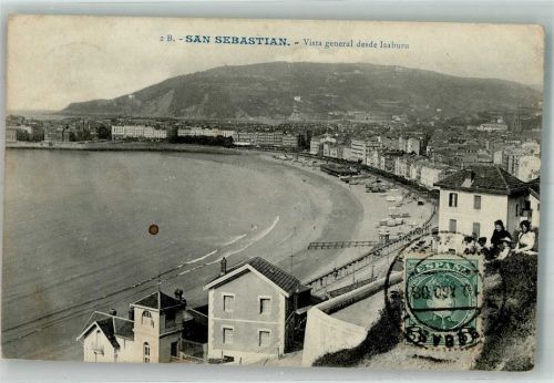 San Sebastian 1908 Schwimmbad Strand Marke bildseitig