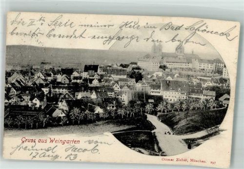 Weingarten 1903 Panorama des Ortes mit der Benediktiner-Abtei Verlag Zieher, Ottmar 297
