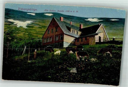 Alte schlesische Baude Riesengebirge Ziege Pferd