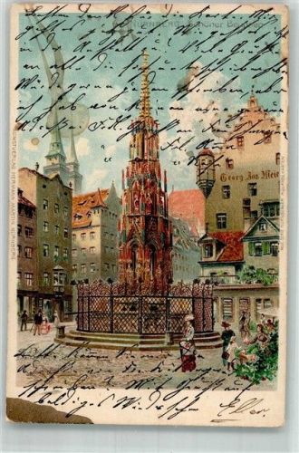 Nürnberg 1915 Lithographie Schöner Brunnen