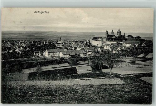 Weingarten 1907 Panorama des Ortes mit der Benediktiner-Abtei